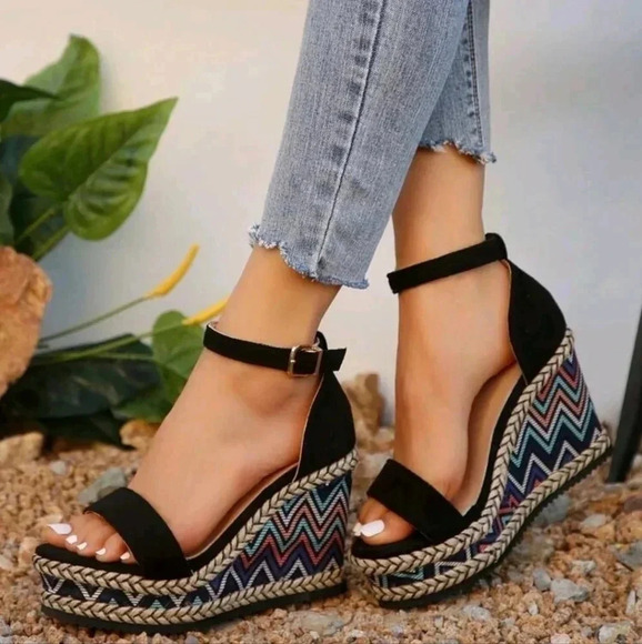 New Spring Summer Fashion Women Chunky Wedge Platform Sandals With Bare Straps - Picture 1 of 8